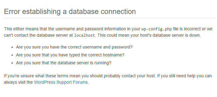 loi Error Establishing a Database Connection